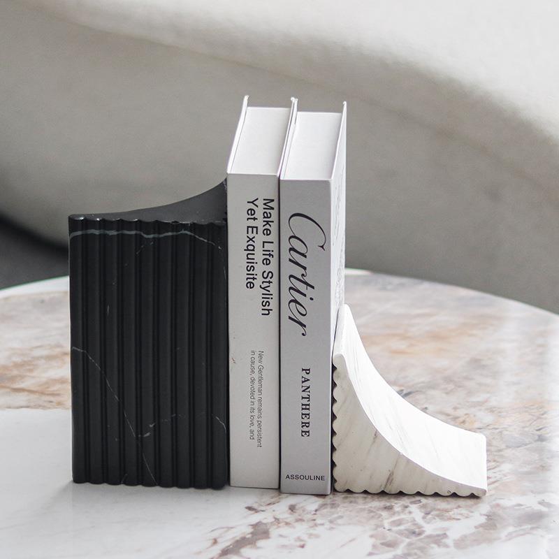 现代轻奢仿理石几何书档大公摆FXX件样板间房办室艺术抽象书靠饰