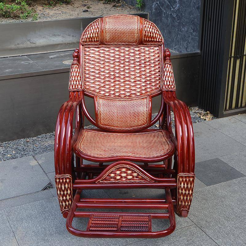 然真藤编靠背摇摇DLF天椅藤椅老人阳台午新睡躺椅家中式用懒人逍