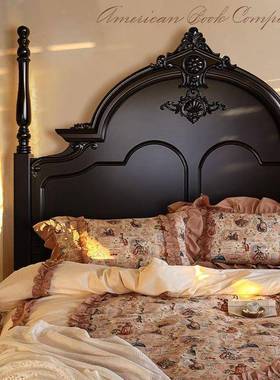 ir复古式主全CBA实床木双人床黑色1.5美m1.8m法式床卧