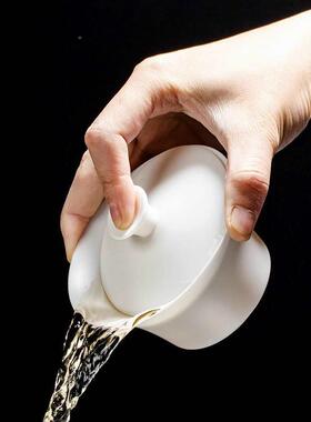 盖德化瓷羊脂玉薄36718胎手工白三才碗泡品茶茶素烧茶碗茶具