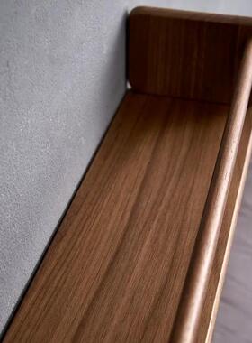 YCI胡桃木壁挂置物架客简约家用上收纳架子浮式动厅书架实木墙一