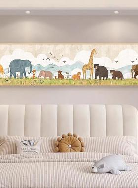 馨儿童卧通室床头装饰画40437奶油原木房风可爱卡动物挂画女孩温