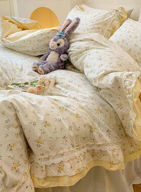 100款黄全棉纯k2312132棉床上四件套田园0碎花韩式225年新被套春