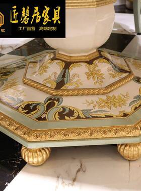 法式欧式手桃心木雕刻花绘贴桌金箔圆形白DSFG-875色餐蓝色靠垫餐