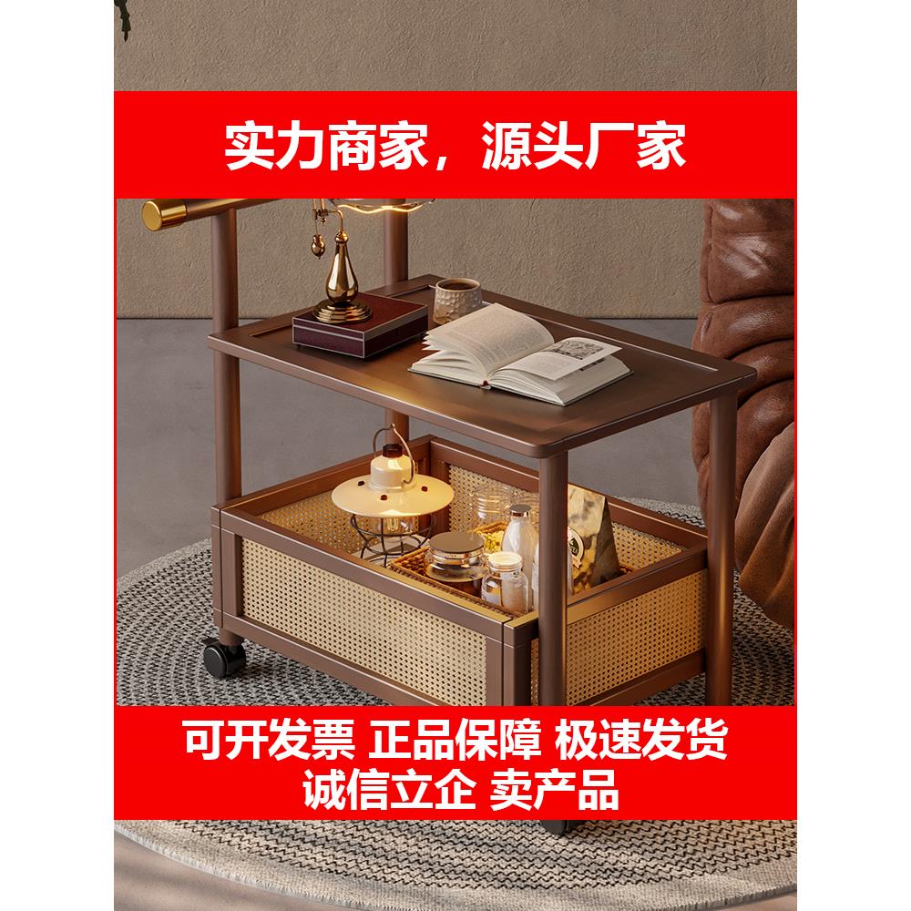新款移动小推车茶几沙发侧边柜桌子复古小型牀头柜带轮零食置物架