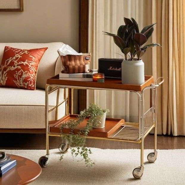 铁艺中古小推车意式复古可移动茶几餐车实木置物架法式客厅茶水柜