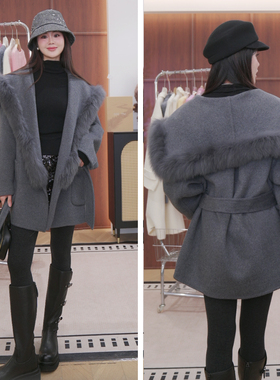 【高货】狐狸毛战袍 双面呢大衣100%羊毛 121890