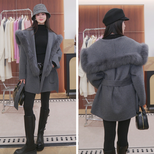 【高货】狐狸毛战袍 双面呢大衣100%羊毛 121890