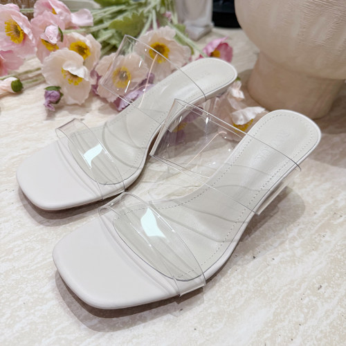 透明水晶鞋  粗跟7cm  穆勒鞋  60598