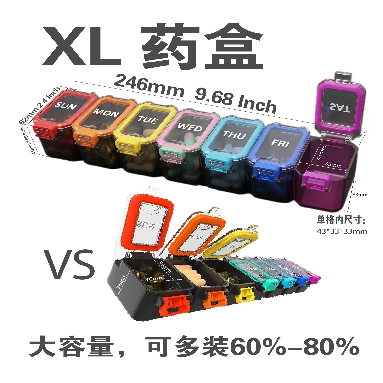 跨境随身便携药盒分装药盒一周七