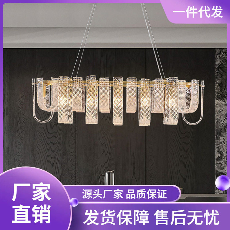 美式餐厅吊灯轻奢全铜法式后现代意式长方形饭厅餐桌吧台岛台灯具