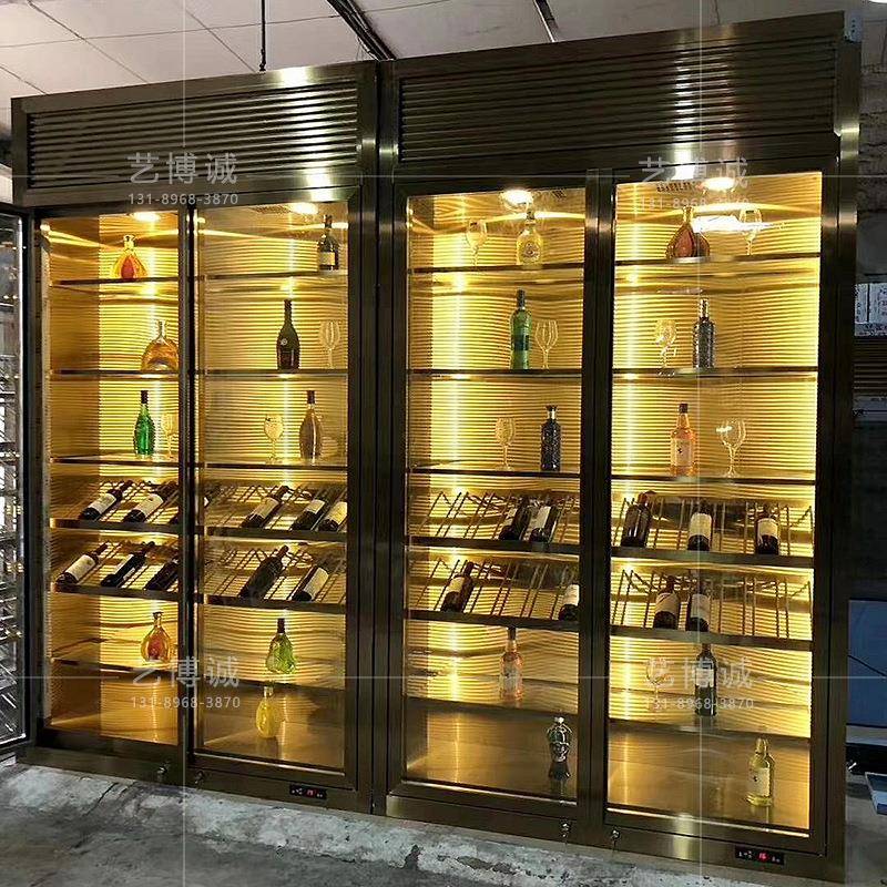 别酒墅家ZHM庭酒窖设计效果图恒温恒湿柜不锈钢六开门酒柜庄设酒
