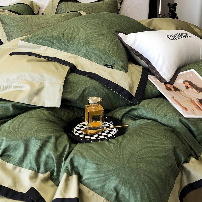 CJ88888高端美式支澳棉长套绒棉贡四件全棉纯棉缎裸睡床风单被套