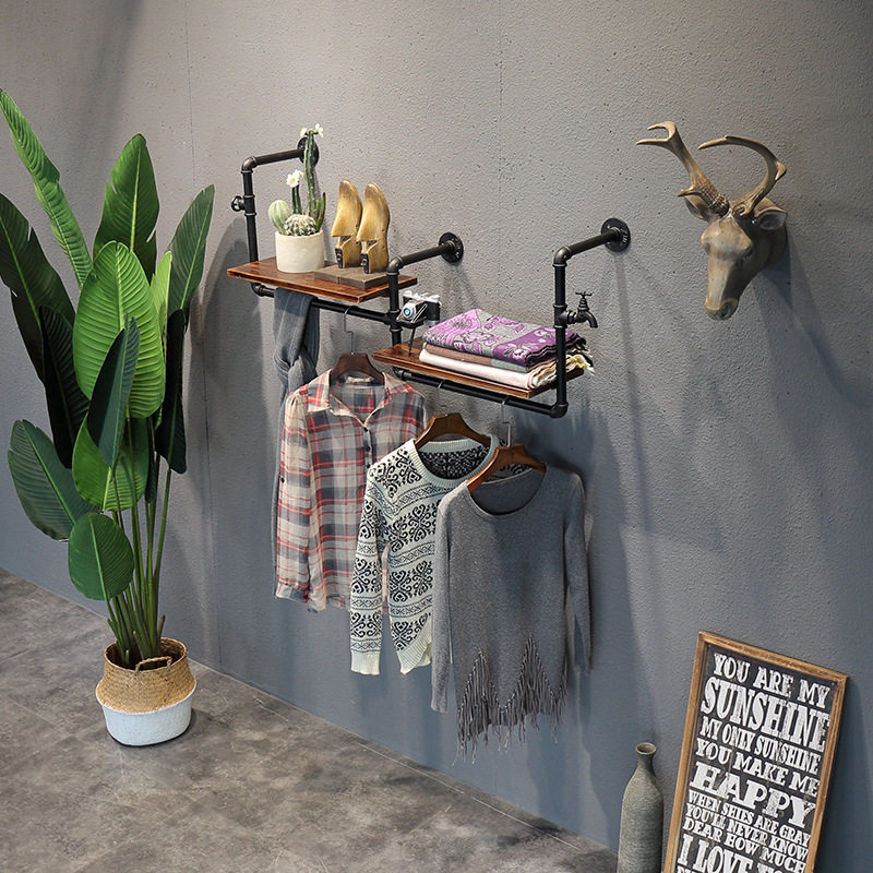 服装店壁挂铁艺复古水管展示架