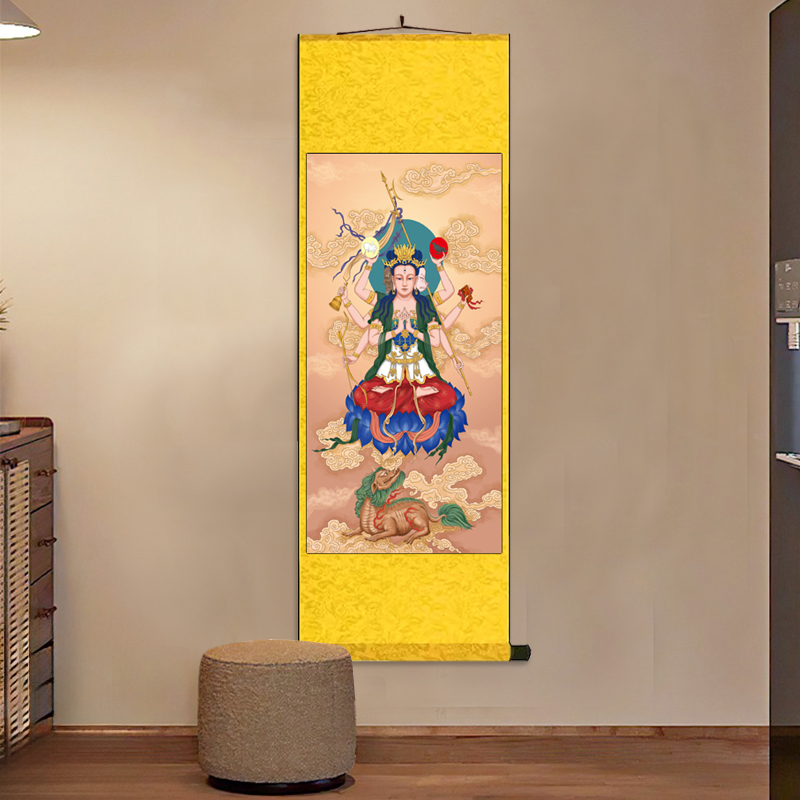 道场供奉卷轴挂画农村堂屋装饰玄关丝绸画斗姥元君神像