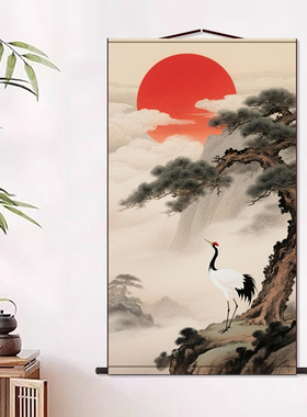 展翅红日仙鹤招财挂画好运装饰丝绸画松鹤延年已装裱丝绸画国画