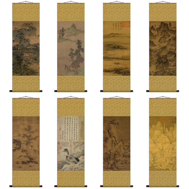 元赵孟頫竹石花鸟画办公室挂画高档礼品字画装饰挂画玄关壁画送礼