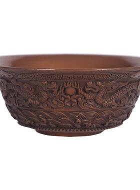 紫铜四龙碗摆件办公室家居桌面聚宝盆工艺品铜碗礼品摆设