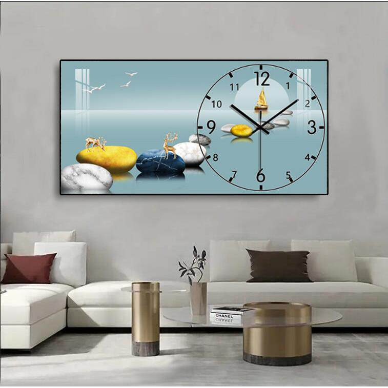 高级感钟表挂画鹿装饰画轻奢沙发背景客厅卧室墙壁挂画PS晶瓷相框