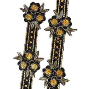 DIY辅料可做腰带背胶花边7.5cm宽金线刺绣蕾丝古装 亮片花边带