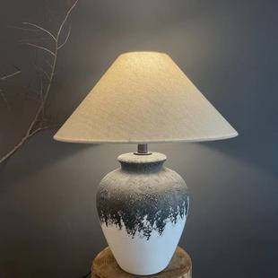 侘寂风手工陶罐台灯复古民宿设计师客厅书房卧室样板房陶瓷台灯