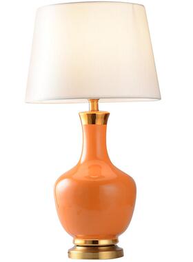 美式台灯卧室床头灯欧式现代简约创意新中式橙色客厅装饰陶瓷灯具