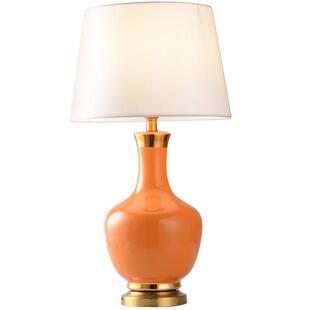 美式台灯卧室床头灯欧式现代简约创意新中式橙色客厅装饰陶瓷灯具
