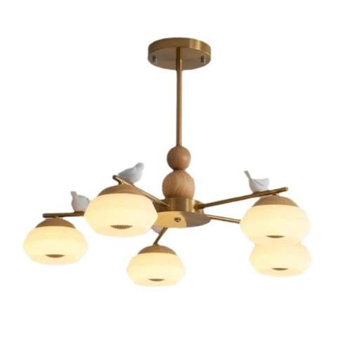 日式奶油风LED原木吊灯简约现代客厅主灯北欧创意护眼小鸟餐厅吊