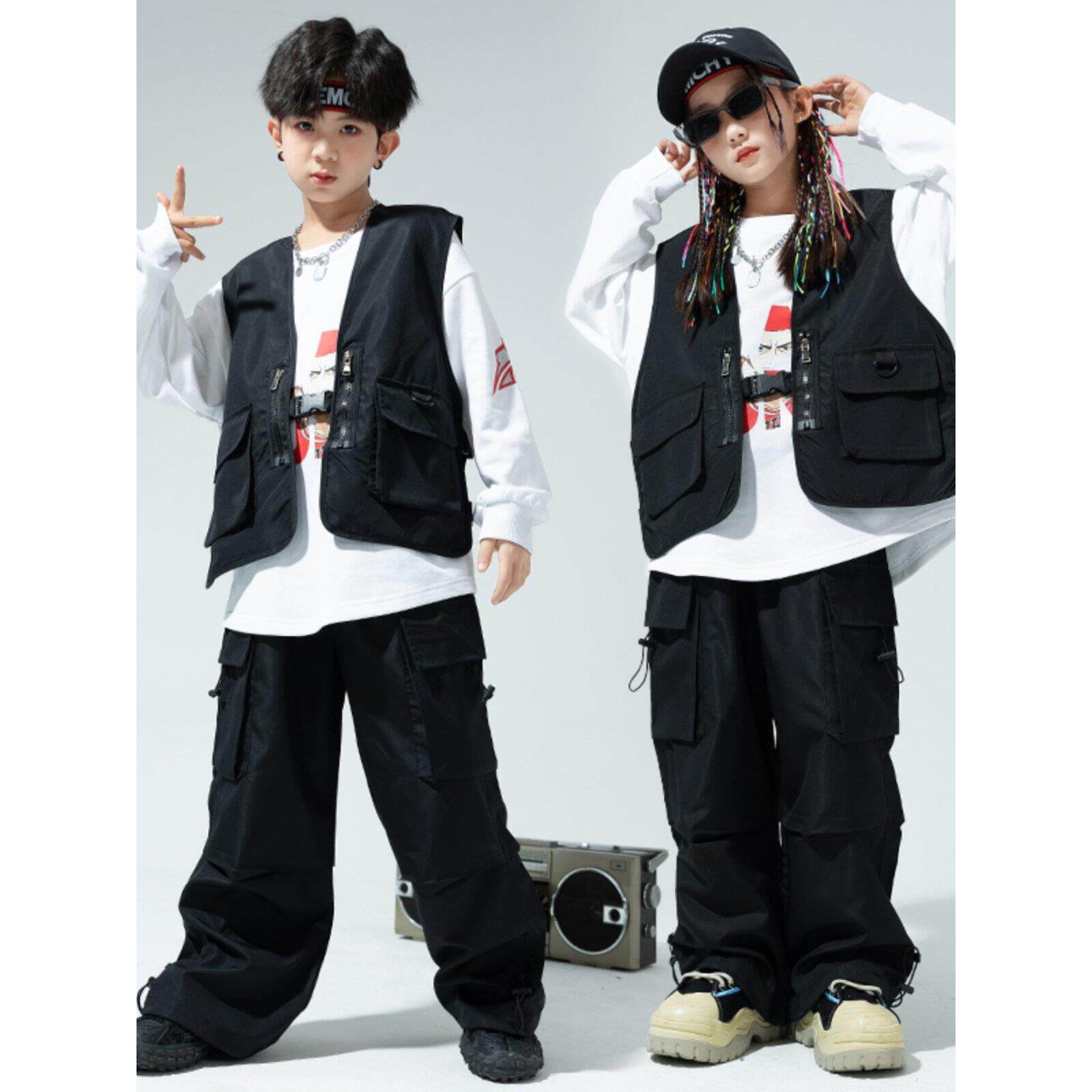 街舞表演服少儿工装马甲嘻哈服男孩hiphop架子鼓演出服模特走秀潮