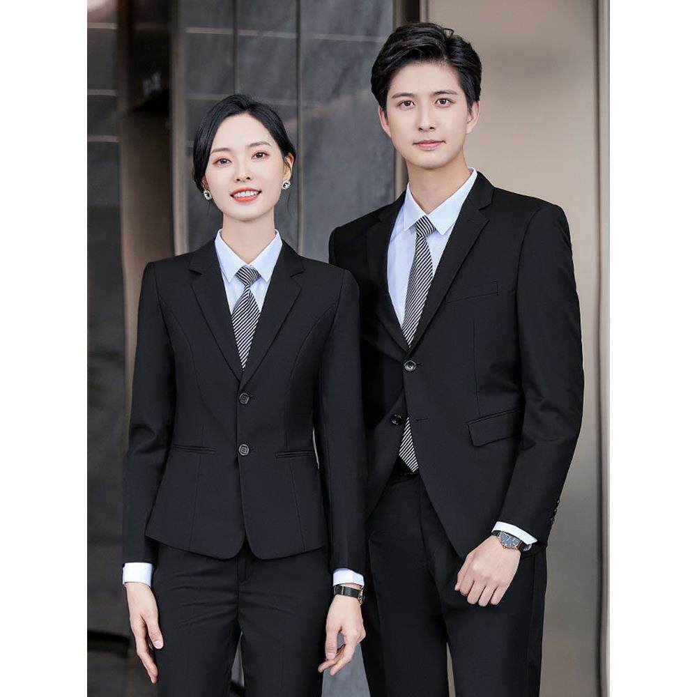 黑色职业西装套装女春秋中国银行工作服大学生面试正装工装西服男