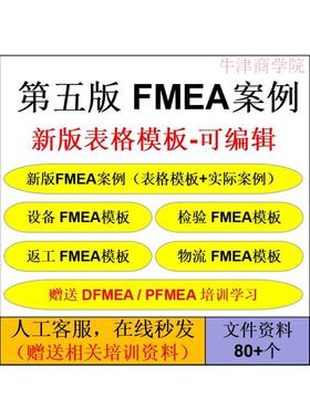 第五版FMEA案例 新版FMEA案例 PFMEA/DFMEA表格 FMEA模板可编辑