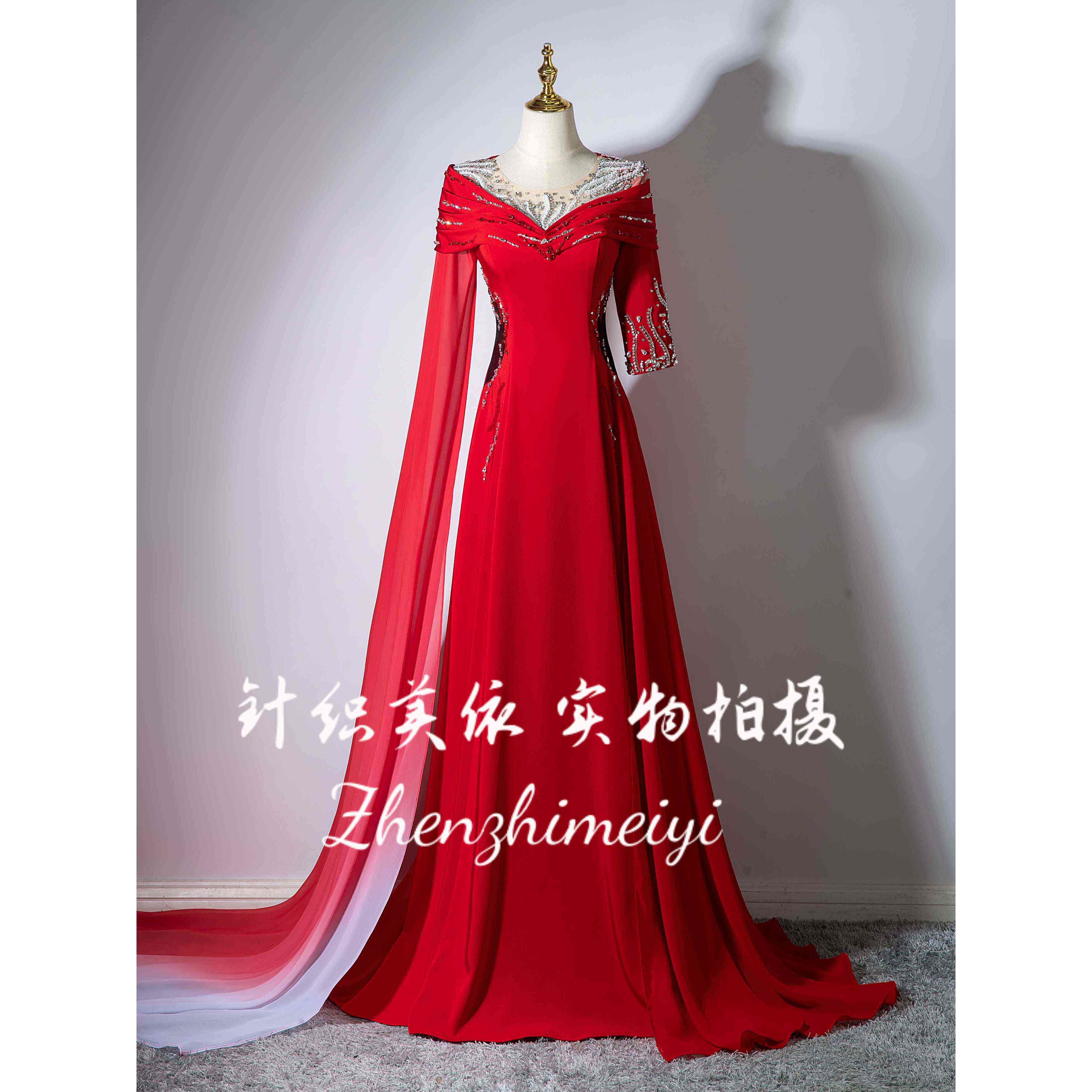 实拍演出服音乐会舞台长款独唱礼服声乐艺考表演A字裙主持人服装