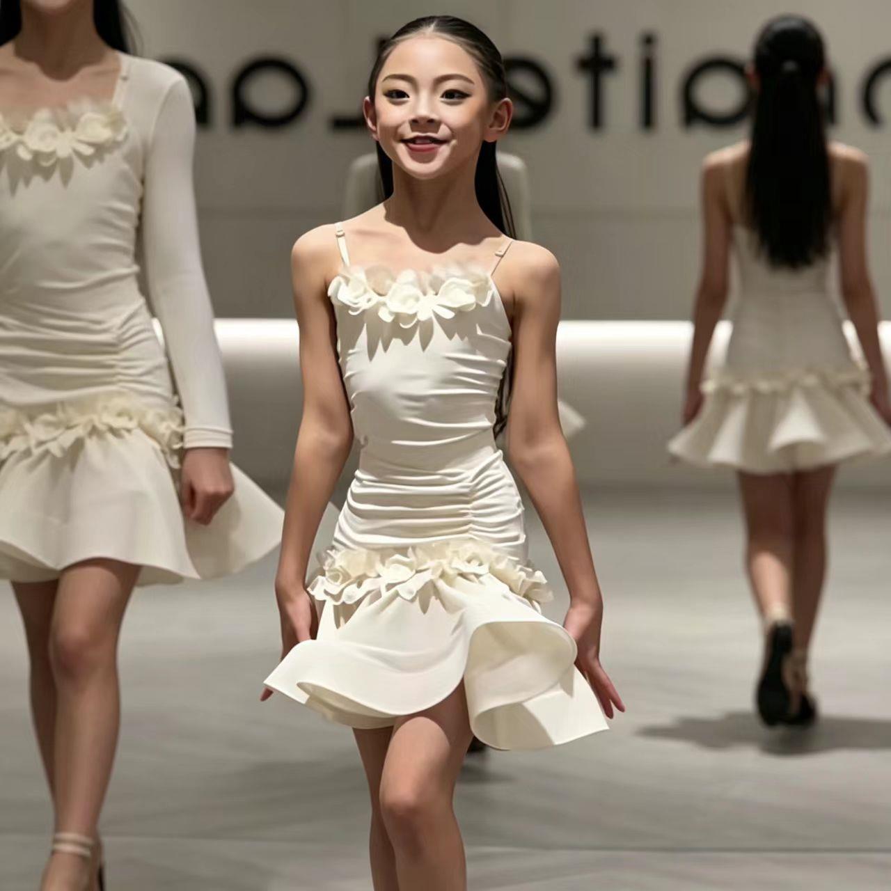 女童拉丁舞练功衣服2026新款幼儿舞蹈裙比赛训练花服套装演出服装