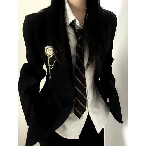 dk制服西装男套装学生班服日系学院风春秋季垫肩领带炼条徽章西服