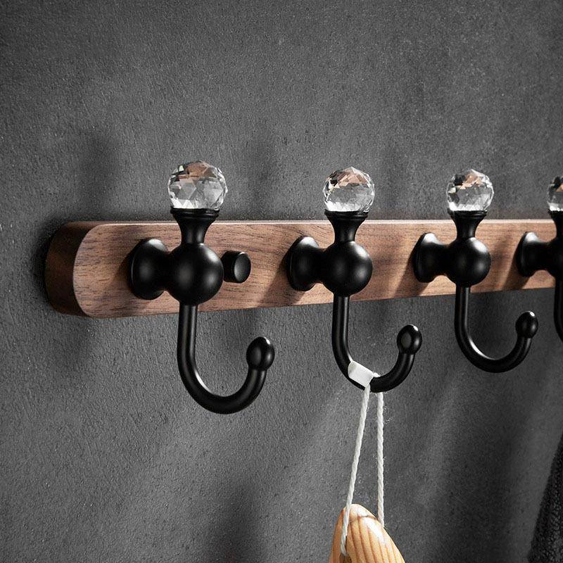 美轻奢胡桃木实木入玄关BTF水晶挂衣钩门后壁挂北排长衣帽户钩免