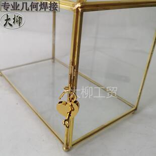 G卡62工厂直翻销5金色全铜几何透明玻璃盖婚礼片盒625收纳盒
