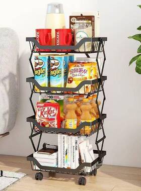 果厨房置物架多功能收纳夹缝蔬菜多水篮可移动层OCJ小落地推车置