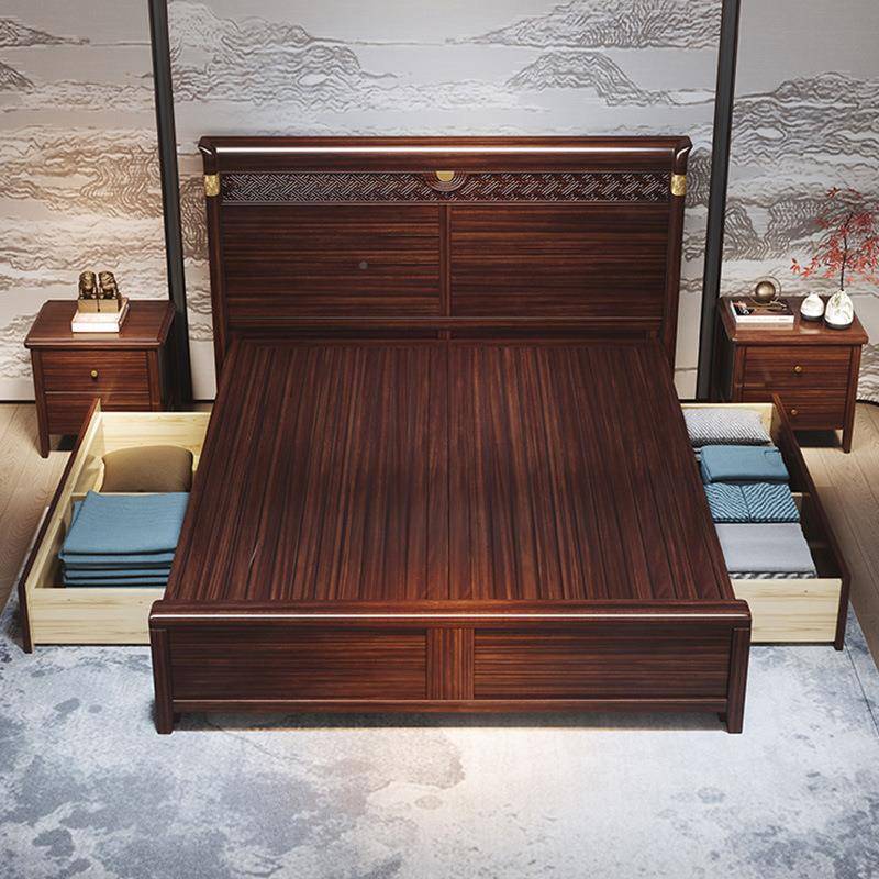 乌8金木新简中式实木床主实木双人1米大床轻奢婚床AMLT-WJ8储物卧