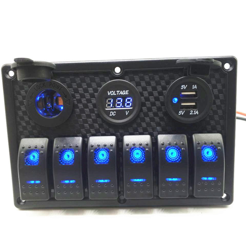 车船用6路塑料组合开关面板LED