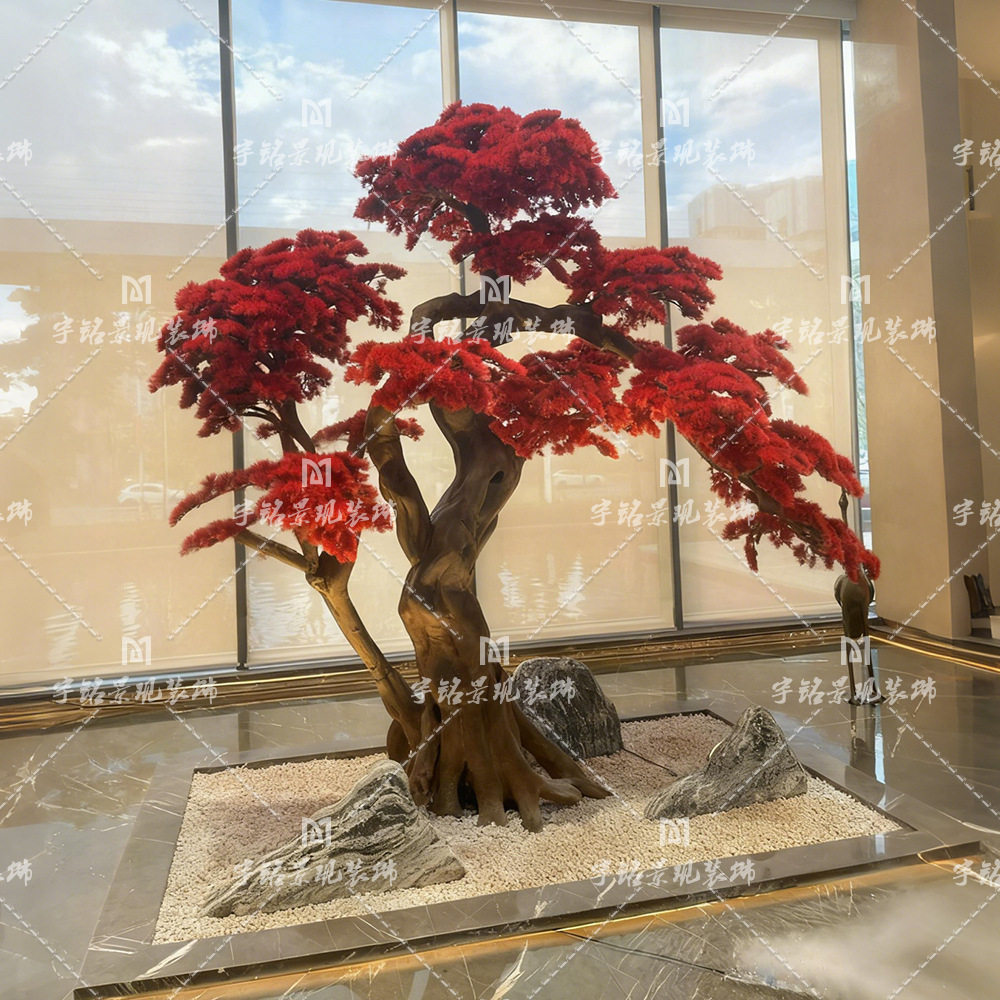 大型新中式室内玄关仿真松树摆件