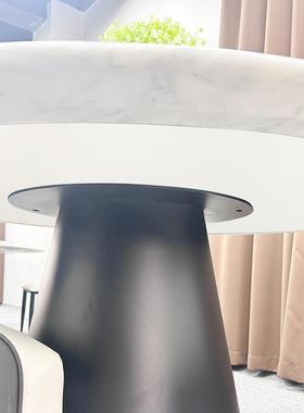 奶油白风白色天然大理石餐桌圆形中花盘白卡拉带奢石餐CZ02A中桌