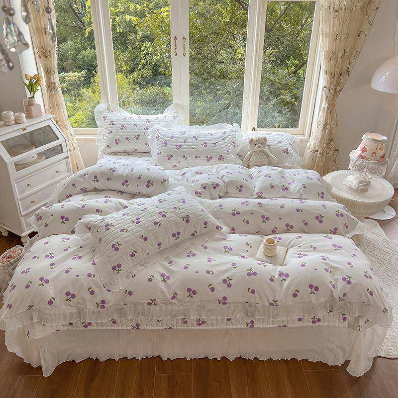 棉床夹盖三被VSW四件套公主风单品套榻榻米棉全花边床盖批