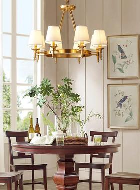 CWT美全铜吊厅灯欧式客灯代布艺餐厅灯现简约枝形大气轻奢式灯具