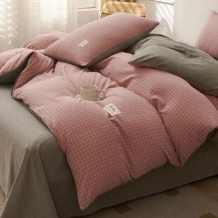 日式简约100棉四件套纯棉水洗24-TM-01子被套三件套床全格单床床