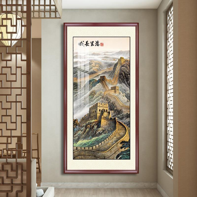 迎客松客厅中式入户玄关装饰字画竖版走廊过道办公室山水国画挂画