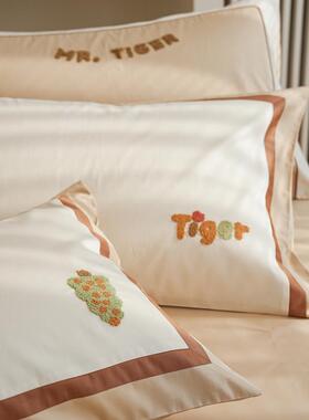 V45O【纯送F77JJ5J8抱枕】100S贡缎长巾棉四件套可爱绒毛绣刺绣棉