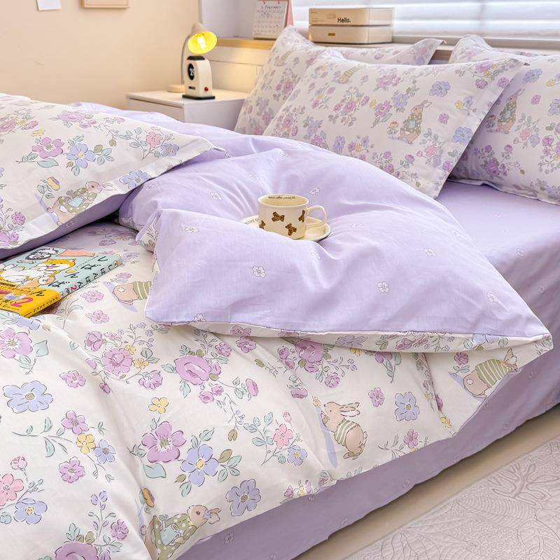 四件套1棉0纯床棉全床笠单床上床品被套夏季单人学生NC宿0舍三件