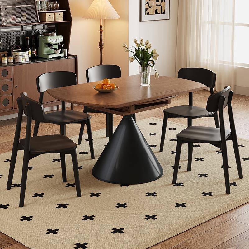 中古风实木餐桌复古风JS伸缩可方用小户型简约饭桌圆两用可变圆家