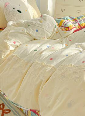 多巴胺床上床四件套公主风花边全裙被套否纯棉宿舍床品人AL101115