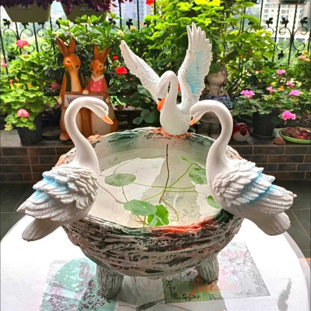 别墅庭院树脂绿萝天鹅花盆摆件